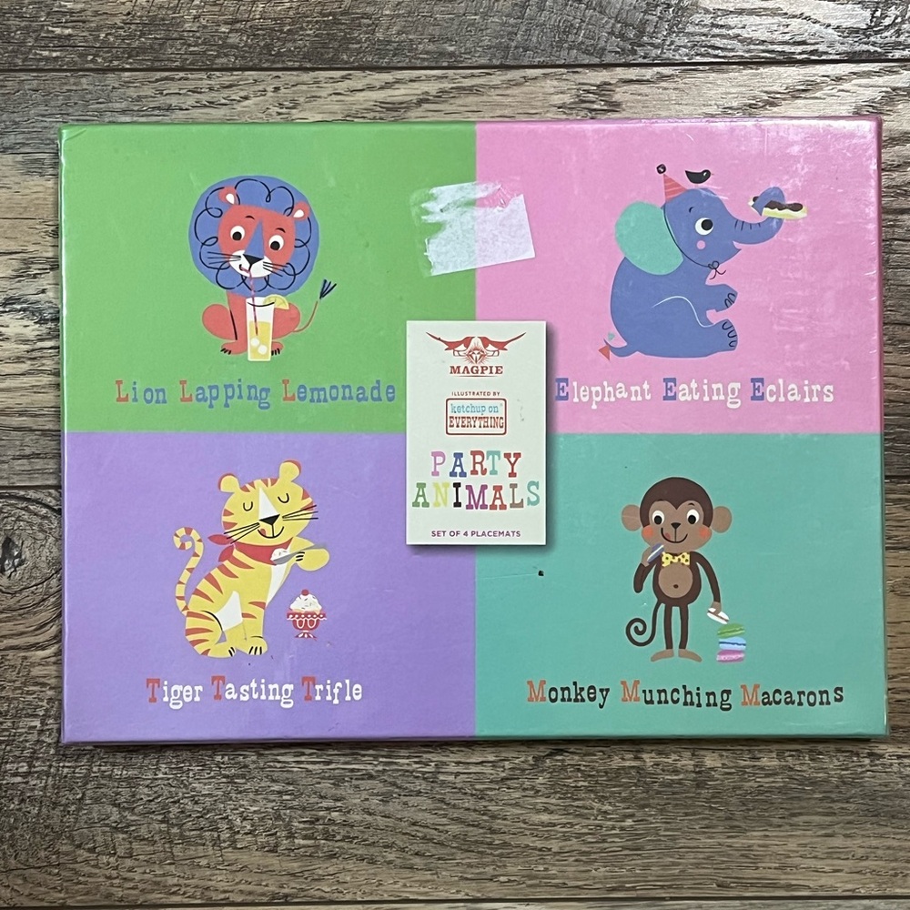 Magpie 4 Party Animal Cork Board Placemats Tea Party Monkey Lion Tiger Elephant